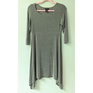 Fiore Sage Green Slinky 90s Minimalist Style Midi Dress Lagenlook Empire Waist M